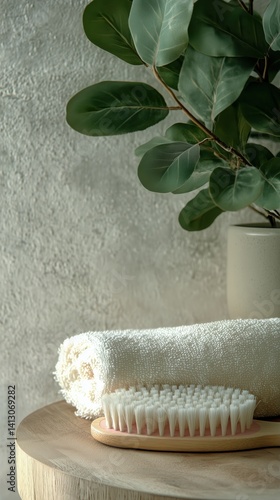 Relaxing Spa Setting With Towel and Brush in Serene Indoor Environment
