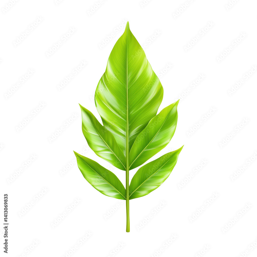Naklejka premium Vibrant Green Tropical Leaf Isolated on a White Background
