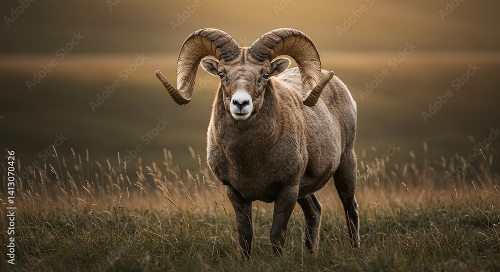 Majestic Bighorn Ram at Golden Hour: A Serene Wildlife Portrait Majestic Bighorn Ram at Golden Hour: A Serene Wildlife Portrait