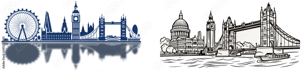 Fototapeta premium Silhouette Background of Abstract London Skyline