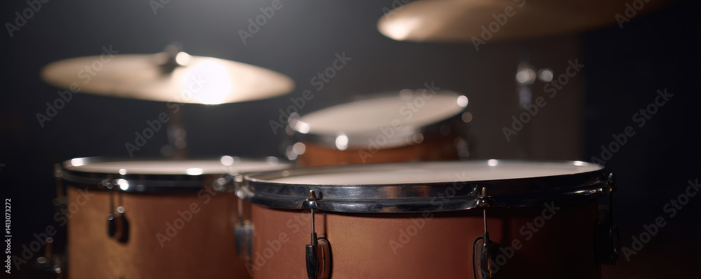 Fototapeta premium professional jazz drum kit under soft ambient lighting