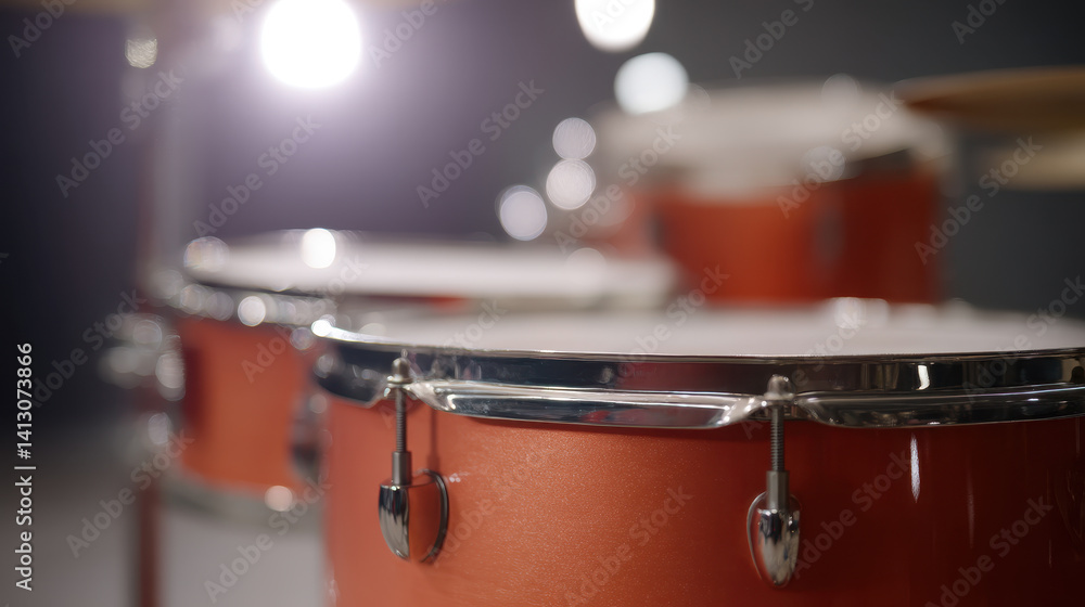 Obraz premium Vibrant drum set with glossy finish under bright lights