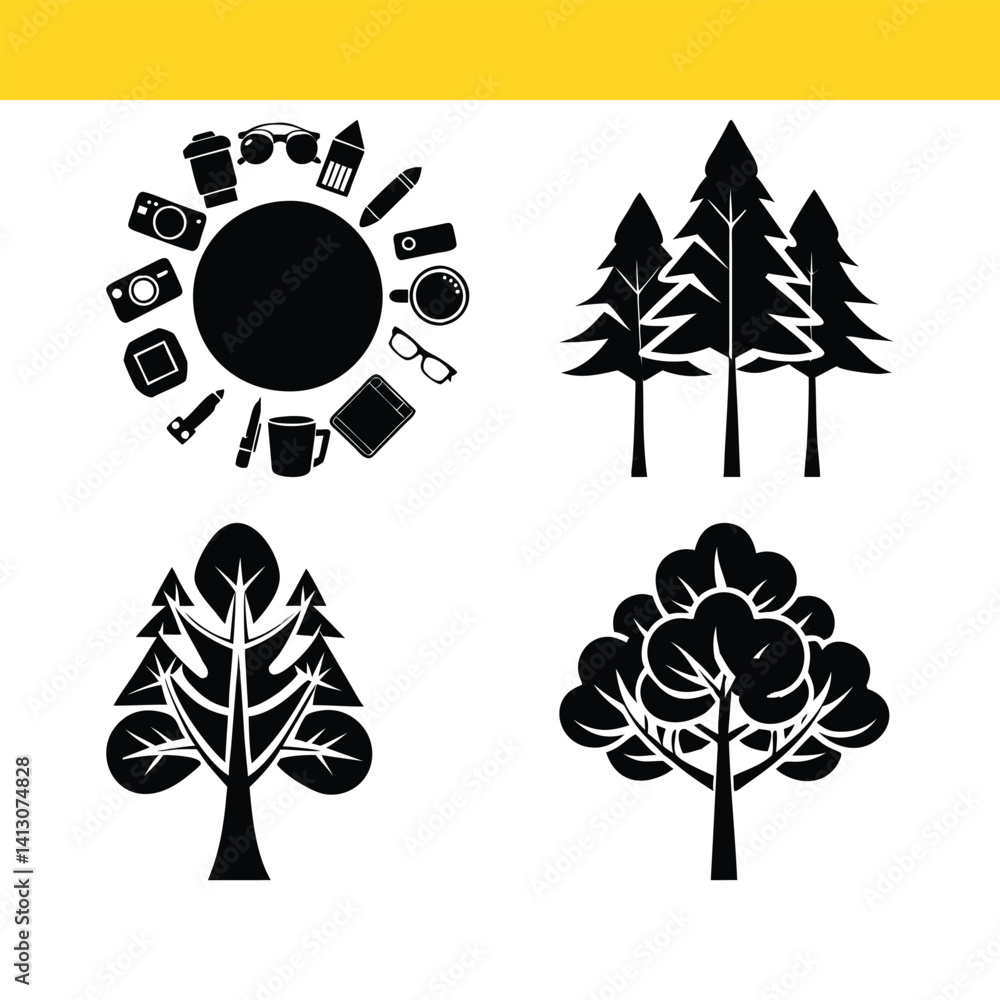 Fototapeta premium Tree Silhouette Vector Bundle | Nature, Forest & Botanical Elements Pack