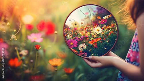Reflections of a Flower Meadow in a Handheld Mirror