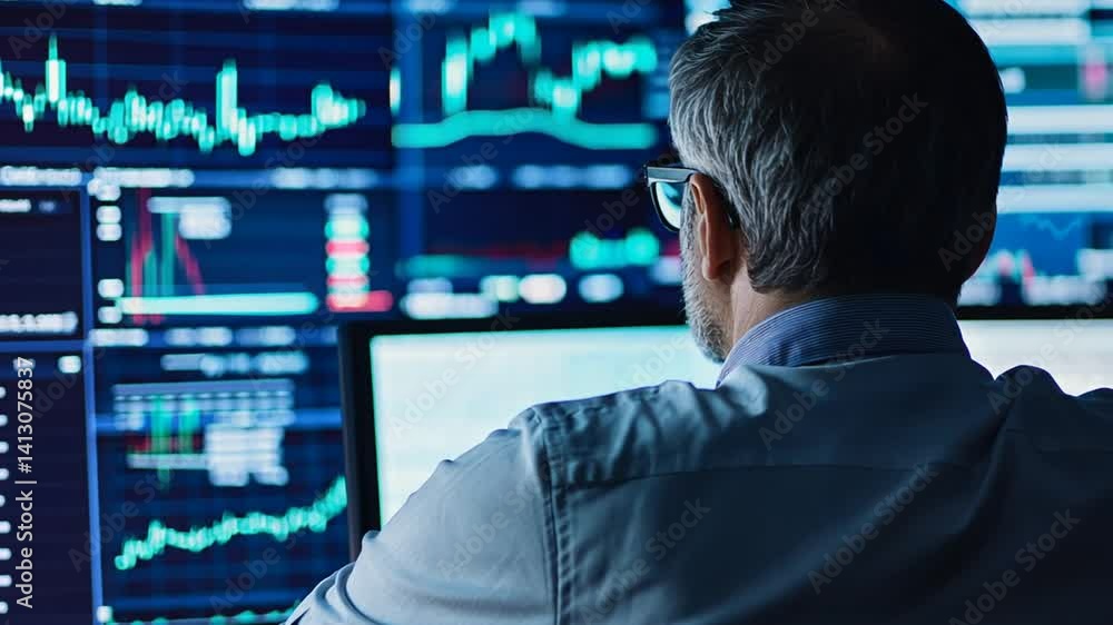 Analyzing Financial Data on Multiple Screens, stock market and investment platform Analyzing Financial Data on Multiple Screens, stock market and investment platform