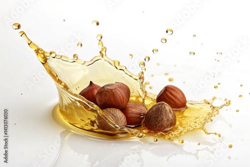 Hazelnut Oil Splash on white background