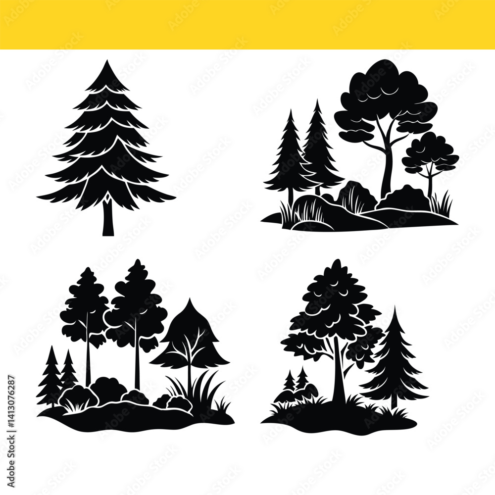 Obraz premium Tree Silhouette Vector Bundle | Nature, Forest & Botanical Elements Pack