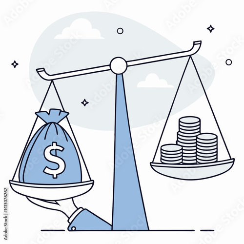 Balancing Finances Money Bag And Coins Wealth Comparison Illustration Economic Stability Business Concept