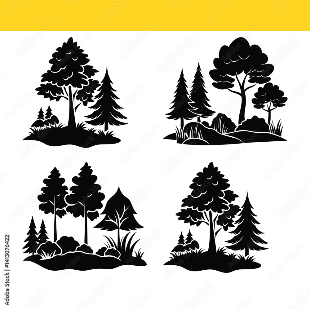 Obraz premium Tree Silhouette Vector Bundle | Nature, Forest & Botanical Elements Pack
