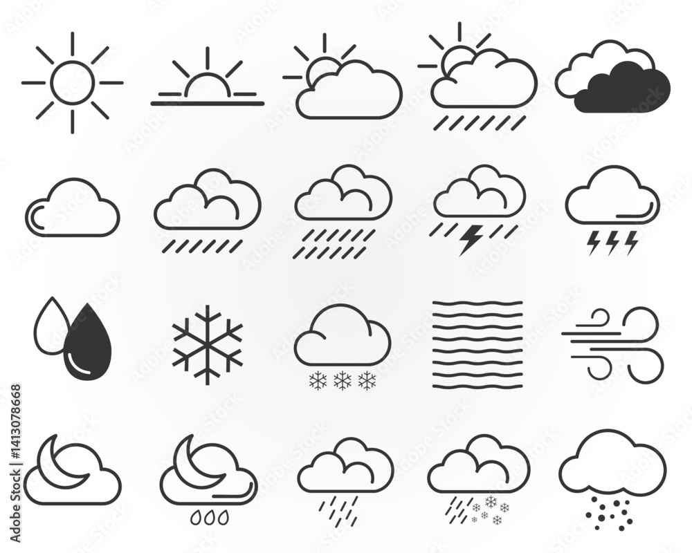 Weather Icon Set Meteorology signs Weather Icon Set Meteorology signs