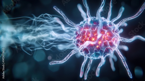 Dynamic immune cell activity laboratory setting scientific visualization microscopic environment close-up view cellular interaction
