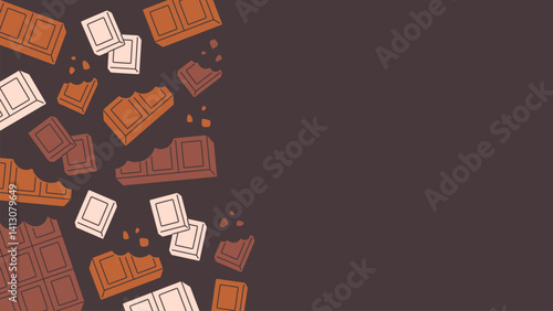 World Chocolate day background. Cute sweets chocolate bars. Vector illustration for poster, banner, advertising, invitation, flyer, cover