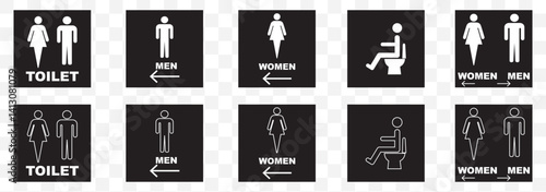 WC sign set icons. Linear and silhouette style. Vector icons on Transparent Background. EPS 10.