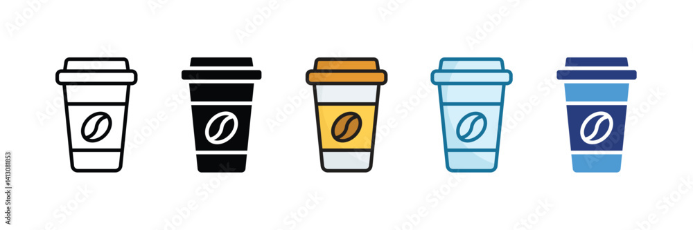 Coffee Cup Icon Set Multiple Style Collection Coffee Cup Icon Set Multiple Style Collection