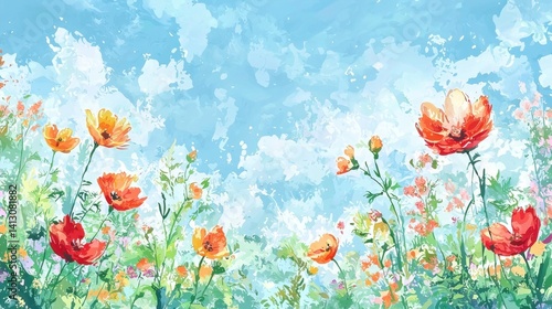 Wallpaper Mural Colorful wildflowers bloom in a sunny field, their petals vibrant against a backdrop of a bright blue sky, capturing the essence of spring in full bloom Torontodigital.ca