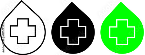 Icon of a location pin with a medical cross symbol representing a healthcare facility hospital location or medical service point. editable stroke, with transparent background.