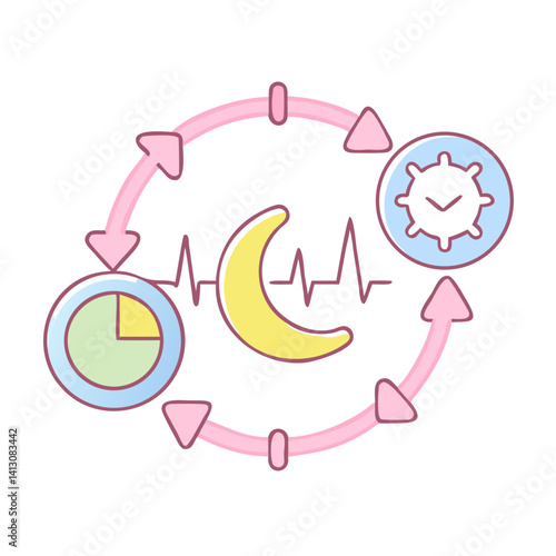 Circadian Rhythm Tracker Icon with Cycles and Time Elements  