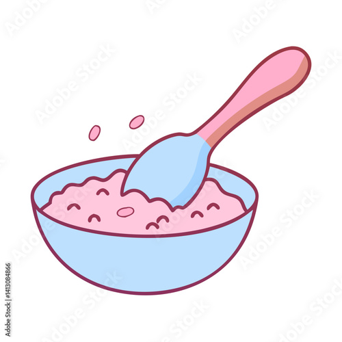 Wooden Spoon Scooping Tabbouleh from Blue Bowl  