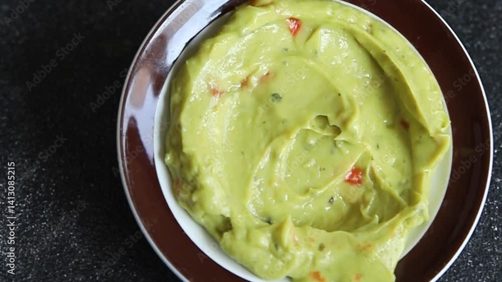 Guacamole dip avocado sauce cold appetizer vegetable dish organic product fresh tasty gourmet food background on the table rustic food top view copy space Guacamole dip avocado sauce cold appetizer vegetable dish organic product fresh tasty gourmet food background on the table rustic food top view copy space