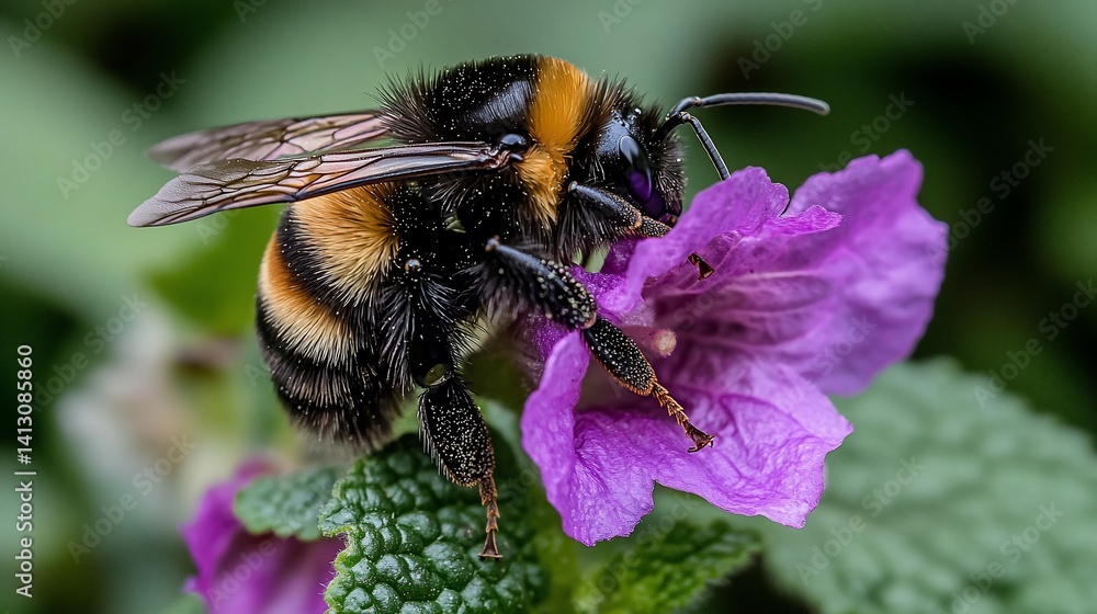 Busy bee on vibrant flower Busy bee on vibrant flower