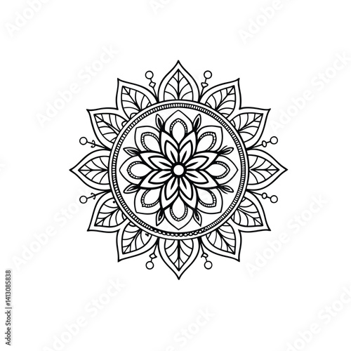 mandala  Black complex doodle on a transparent background, for printable coloring Page