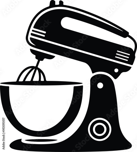 Electric Mixer Silhouette Vector | Kitchen Appliance Line Art Minimal Electric Mixer Drawing | Kitchen Tool Silhouette Set