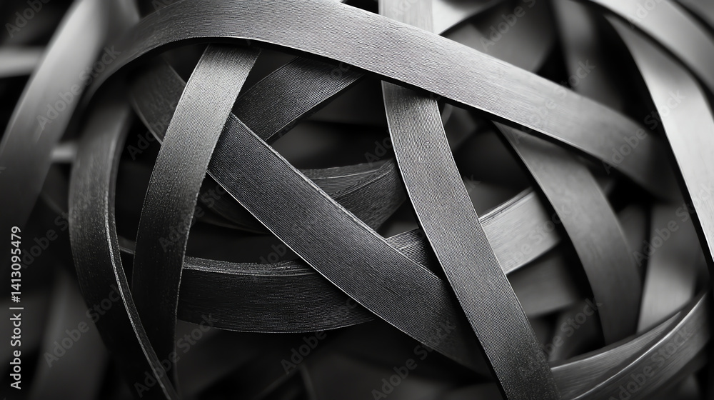 Fototapeta premium Abstract monochrome art of a stretched elastic rubber band, showcasing dynamic tension and minimalist elegance. Perfect for creative projects, textures, and conceptual designs.
