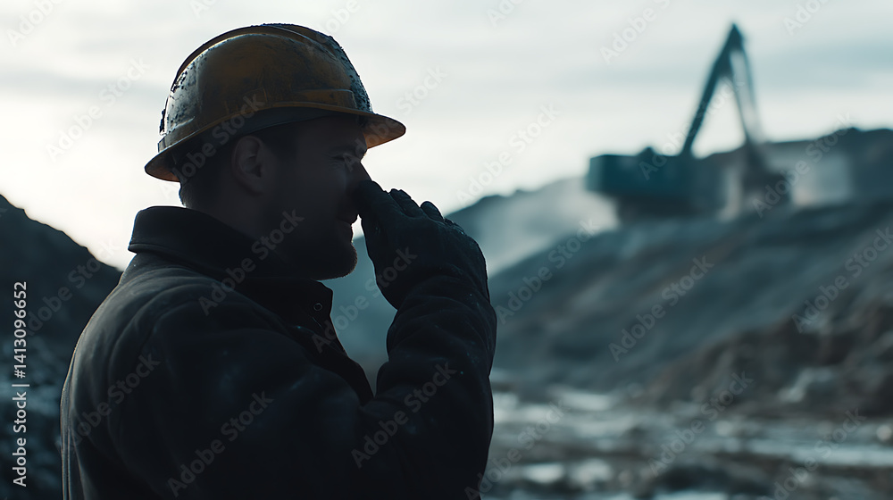 Obraz premium Mining supervisor giving instructions to workers at a mining site. Featuring communication and team leadership