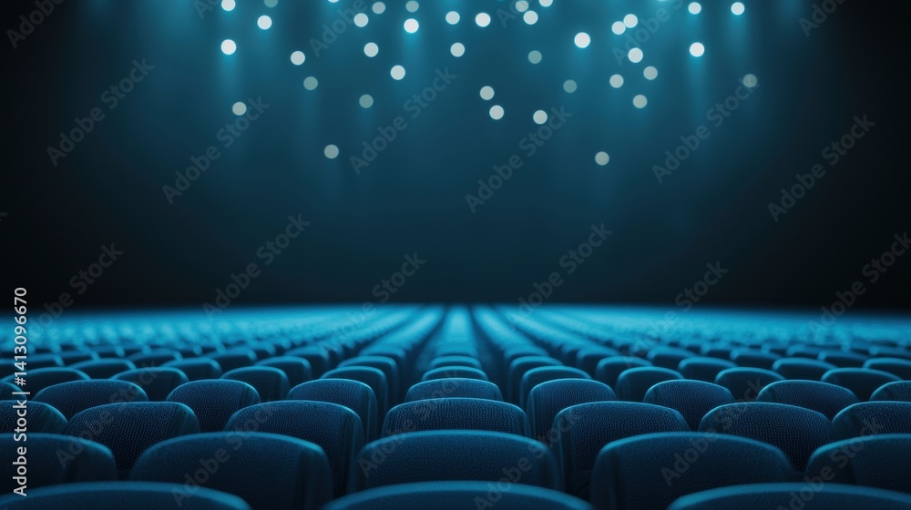 Obraz premium Blue highlight shining on a conference stage, directing attention to the speaker.