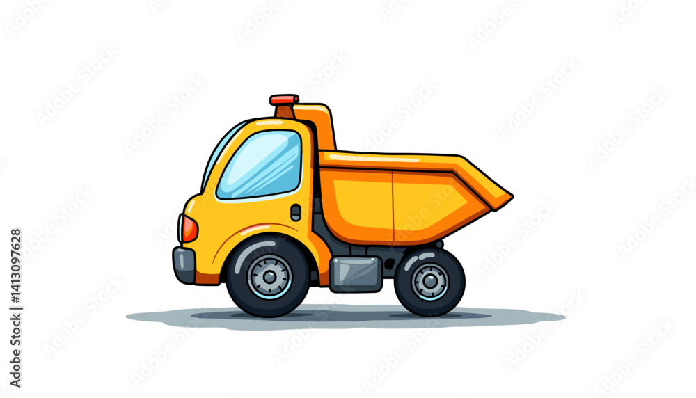 Naklejka premium Cartoon yellow dump truck illustration on white background 