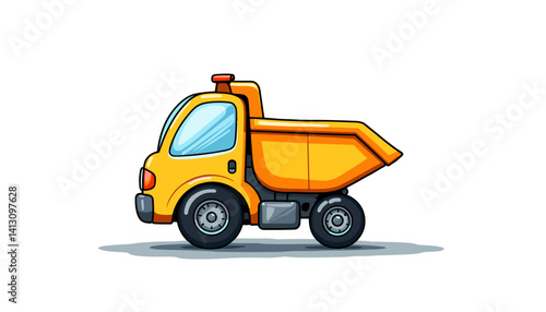 Cartoon yellow dump truck illustration on white background  