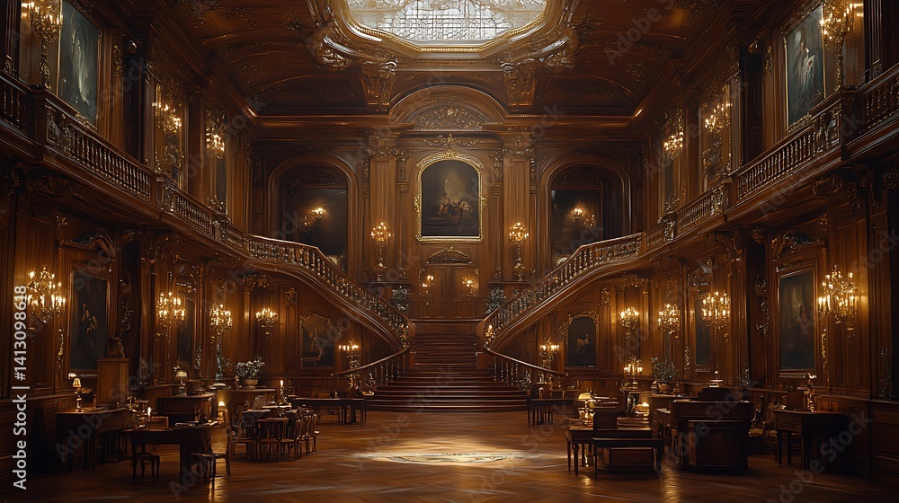 Obraz premium Grand opulent hall with sweeping staircase.