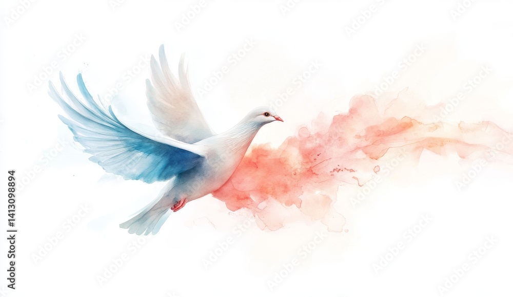 Obraz premium Pentecost background with flying dove. Watercolor painting.