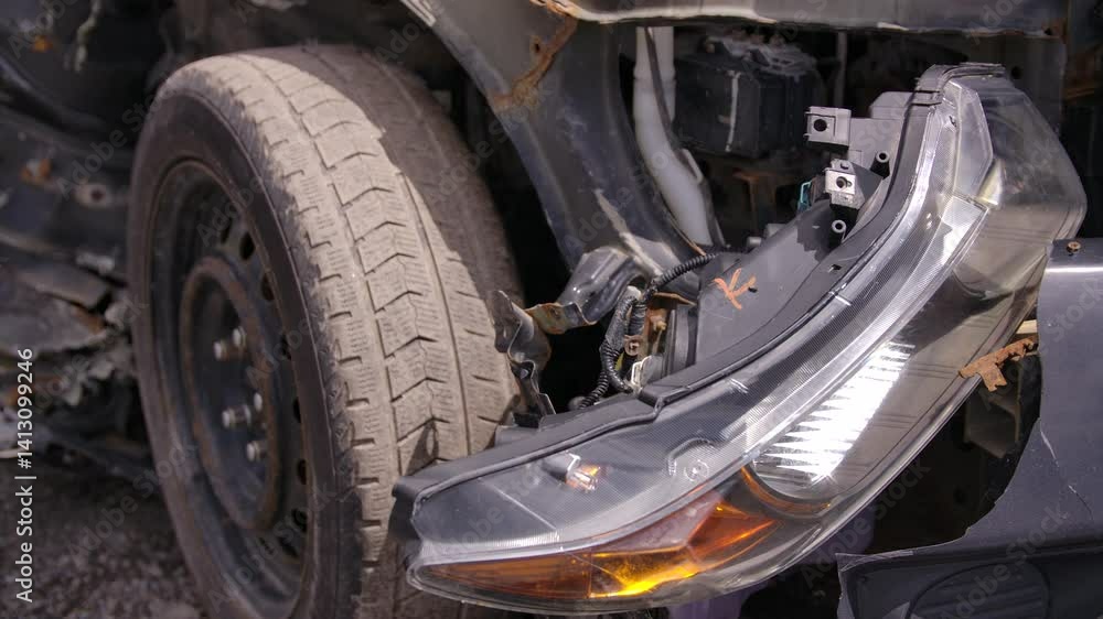 Mangled car in wreck automobile accident Mangled car in wreck automobile accident