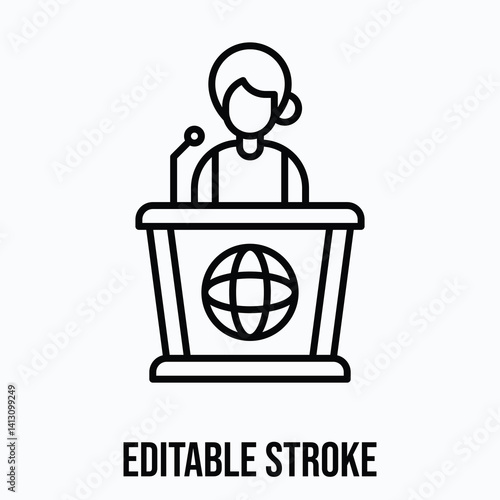 a woman press conference vector icon, Lineal Style Isolated Vector Icon. Editable Stroke.	 
