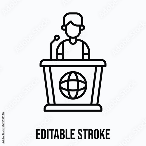 a man press conference vector icon, Lineal Style Isolated Vector Icon. Editable Stroke. 