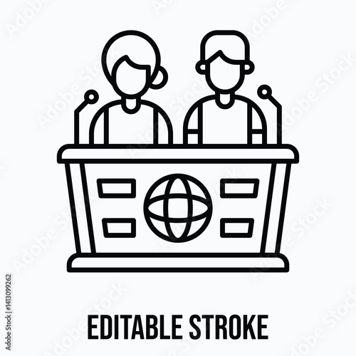 a man and woman press conference Vector icon, Lineal Style Isolated Vector Icon. Editable Stroke. 