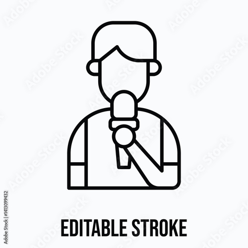 News Reporter Vector Icon, Male News Anchor, Lineal Style Isolated Vector Icon. Editable Stroke. 