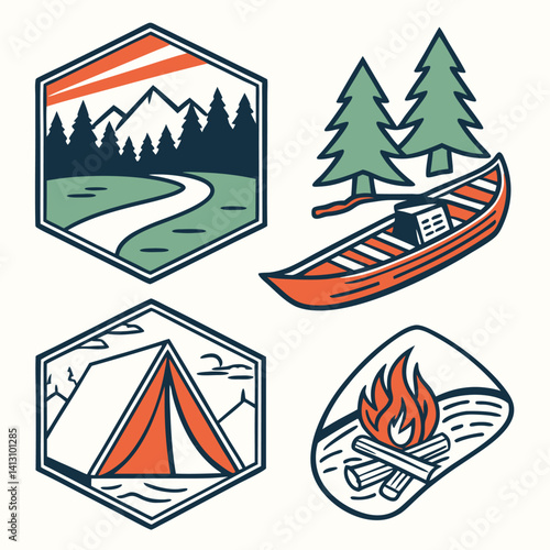 camping icons set, set of summer camp badges vector concept