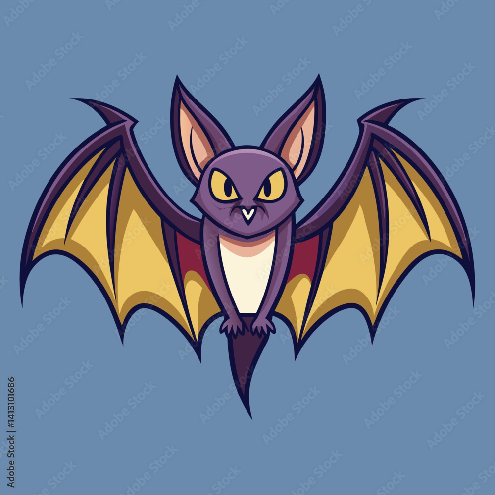 Obraz premium A black wild bat with wings flies in the sky, a horror animal icon