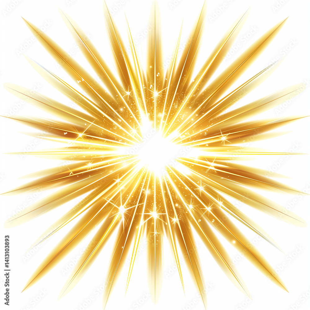 Fototapeta premium Golden Sparkling Light Burst with Rays on Transparent Background, Shine Explosion