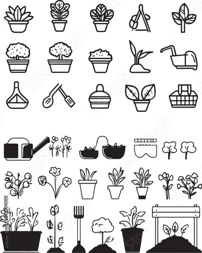 Soil ground and gardening editable stroke black and white