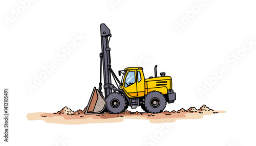Yellow digger excavating soil on a construction site  