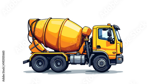 Concrete Mixer Truck in Vibrant Yellow Against White Background  