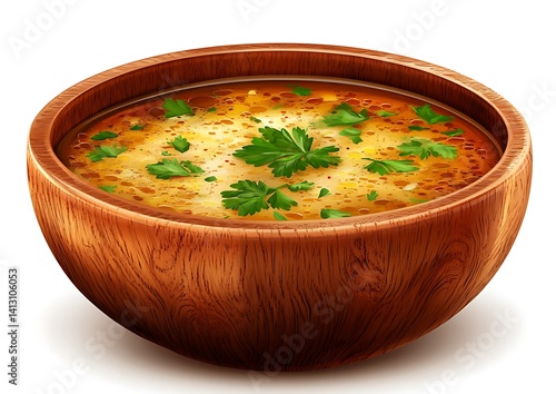 Wooden Bowl Soup, Healthy, Delicious