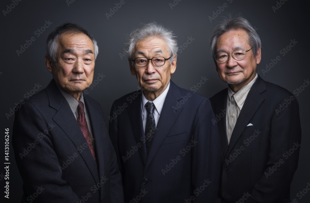 Three Japanese men in suits. Three Japanese men in suits.