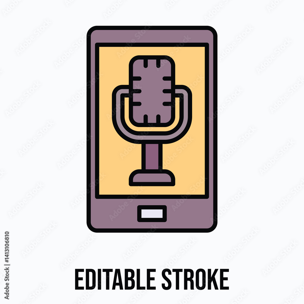podcast smartphone with microphone Vector icon, Filled Style Isolated Vector Icon. Editable Stroke.  