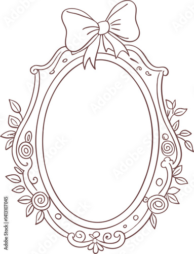 Elegant Pink Bow and Floral Frame Vector Illustration - Perfect for Decorative and Feminine Design Projects