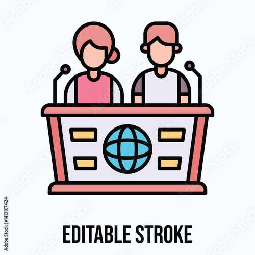 a man and woman press conference Vector icon, Filled Style Isolated Vector Icon. Editable Stroke. 