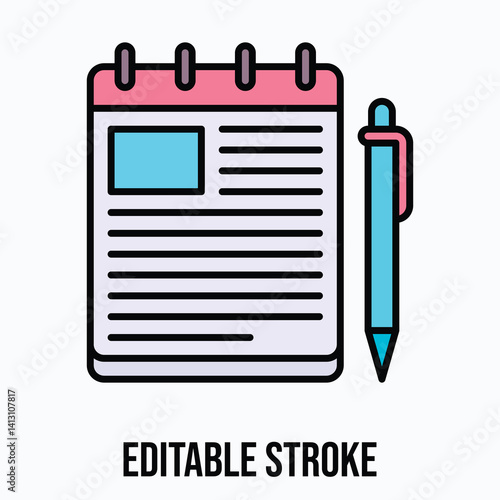 note pad and pen vector icon, Filled Style Isolated Vector Icon. Editable Stroke.	